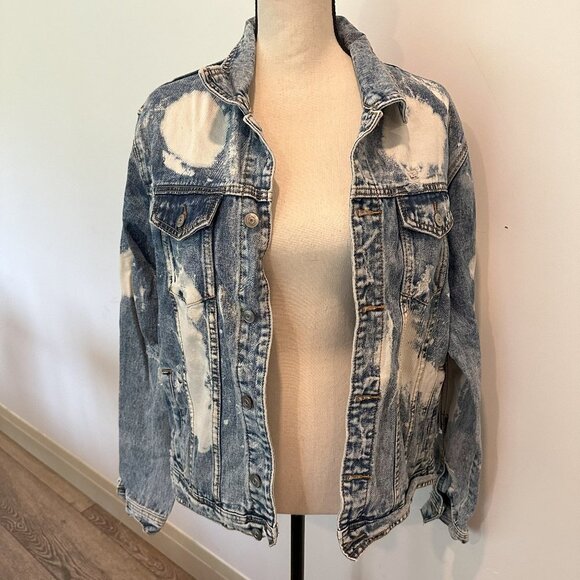 Urban Heritage Festival Acid Wash Distressed Jean Trucker 90s Style Jacket  M - Picture 12 of 12
